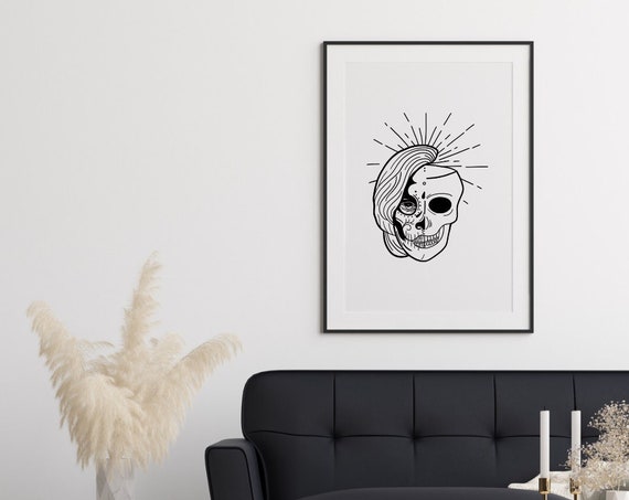 Mexican Skull Wall Art Skull Wall Art Print Minimalistic Poster Design Modern Print Skull Poster Print
