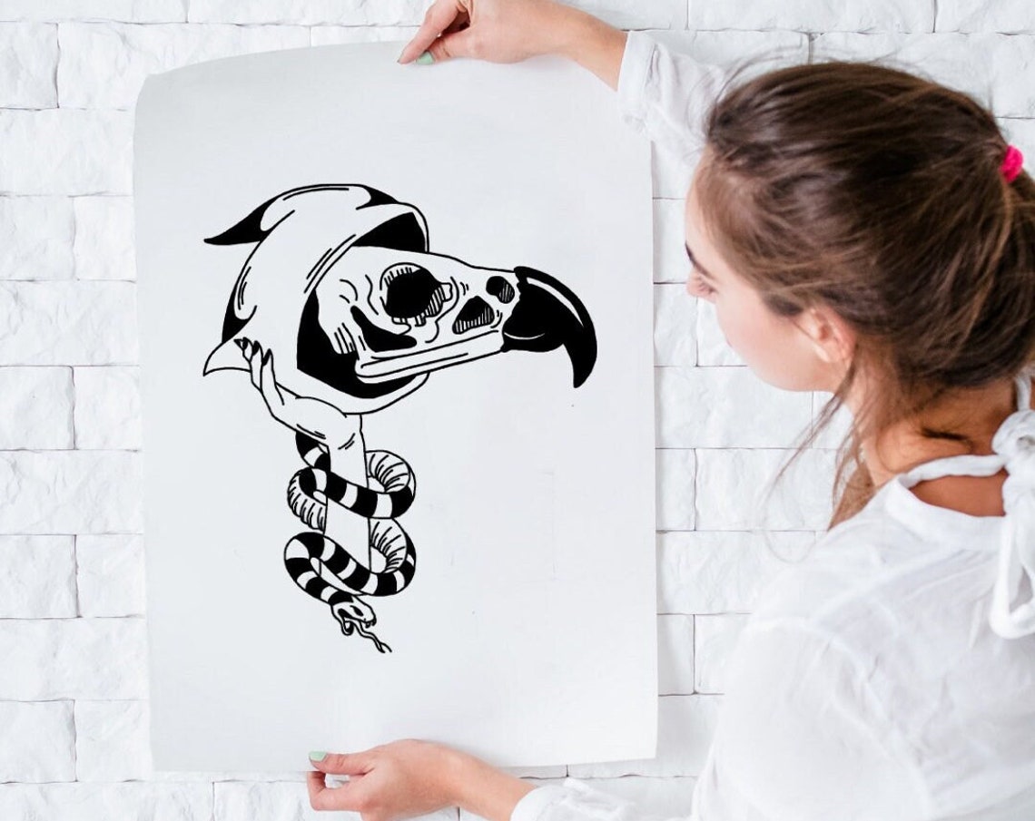 Hidden Bird Skull Hand Snake Coil Dark Gothic Tattoo Art Poster - Image 4