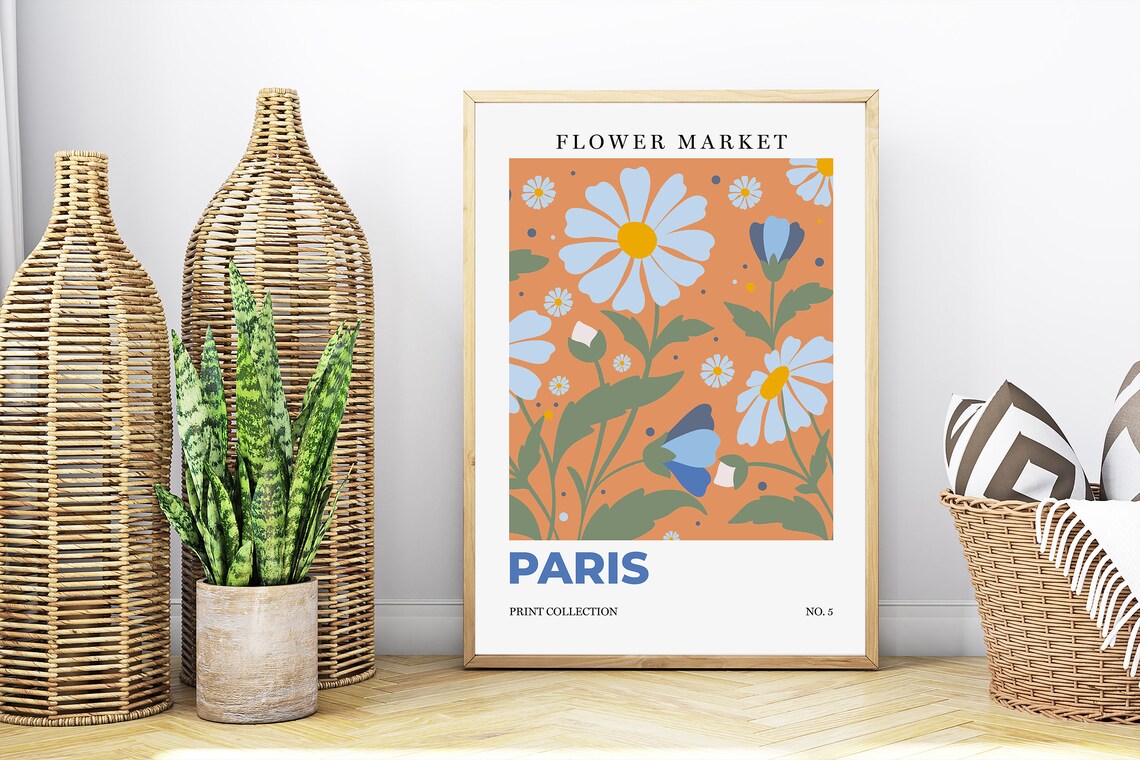 Paris Flower Market White Daisies Botanical Retro City Art Poster - Image 4