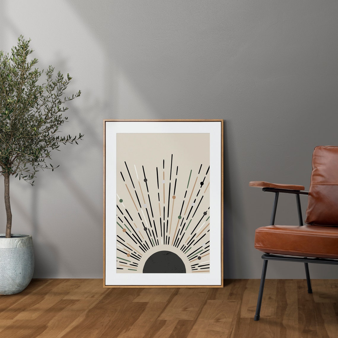 Warm Abstract Rising Sun Radiating Lines Mid Century Boho Poster - Image 6