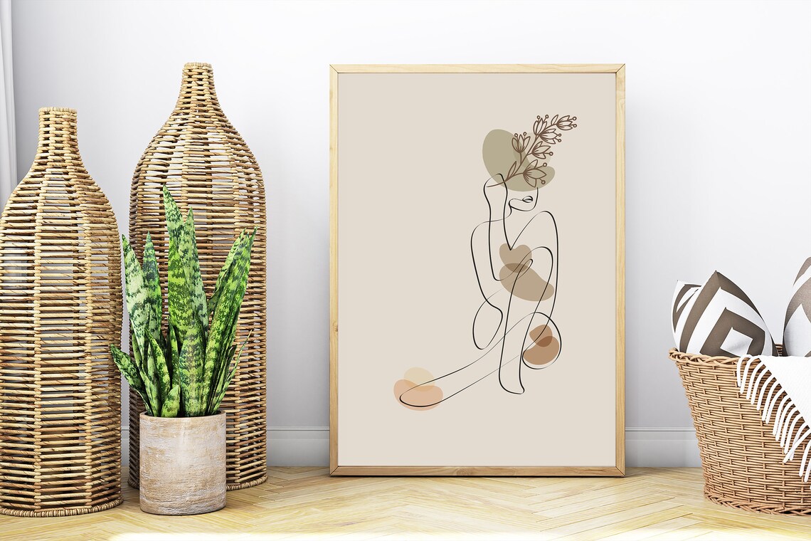 Minimalist Woman Line Art Floral Abstract Beige Elegant Poster - Image 6