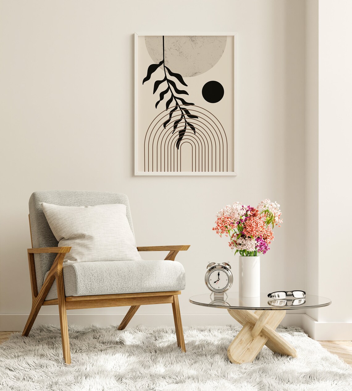 Rainbow Arch Black Leaves Moon Mid Century Botanical Wall Poster - Image 8