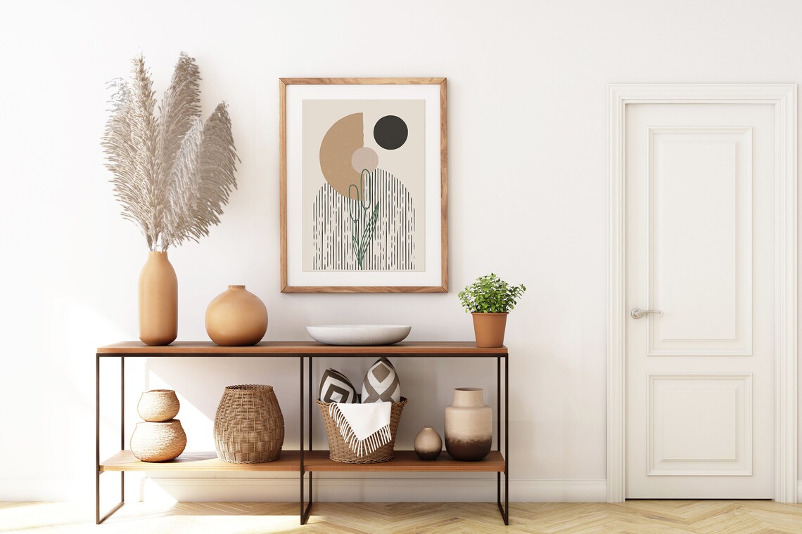 Abstract Beige Arches Green Flower Mid Century Modern Poster - Image 6