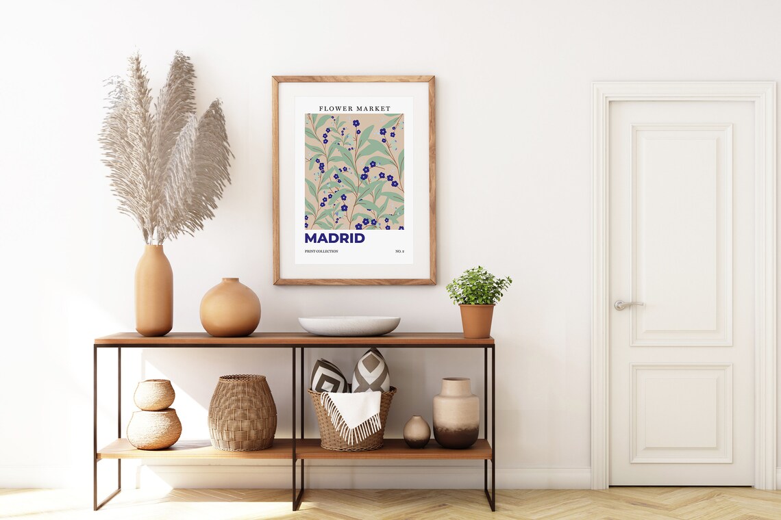 Madrid Flower Market Blue Berries Botanical Retro City Art Poster - Image 6