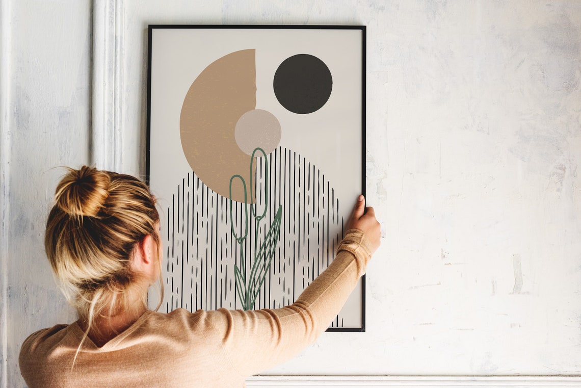 Abstract Beige Arches Green Flower Mid Century Modern Poster - Image 4