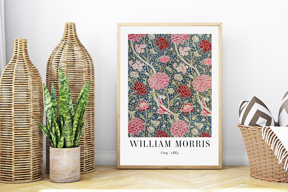 William Morris Cray 1884 Pink Floral Teal Pattern Vintage Poster - Image 5