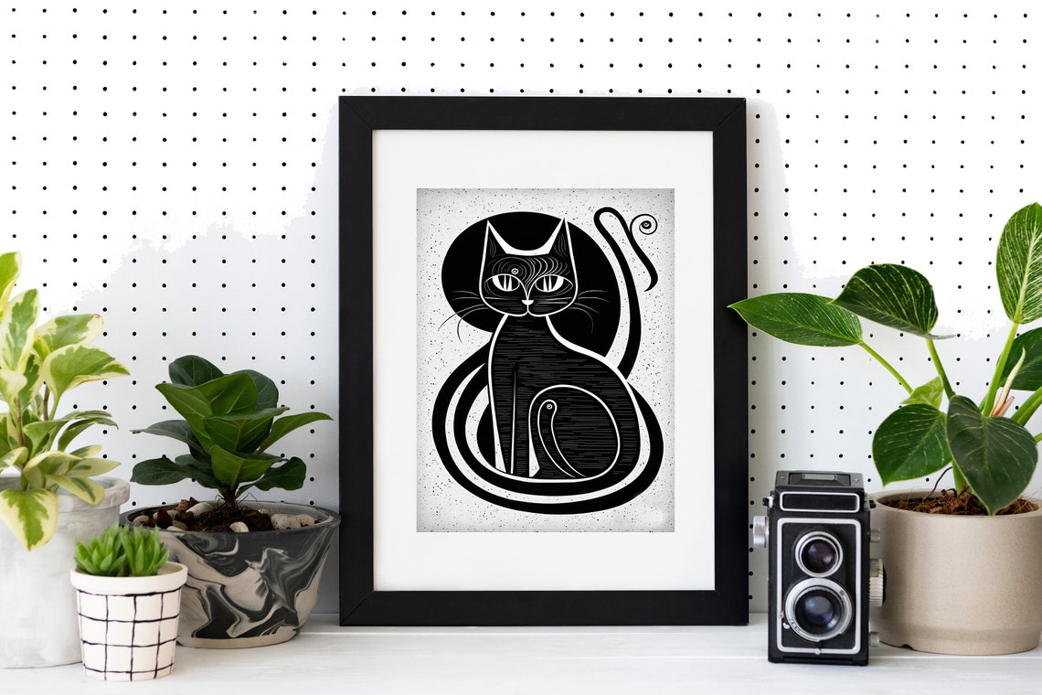 Black Cat Full Moon Elegant Deco Style Celestial Animal Art Poster - Image 5