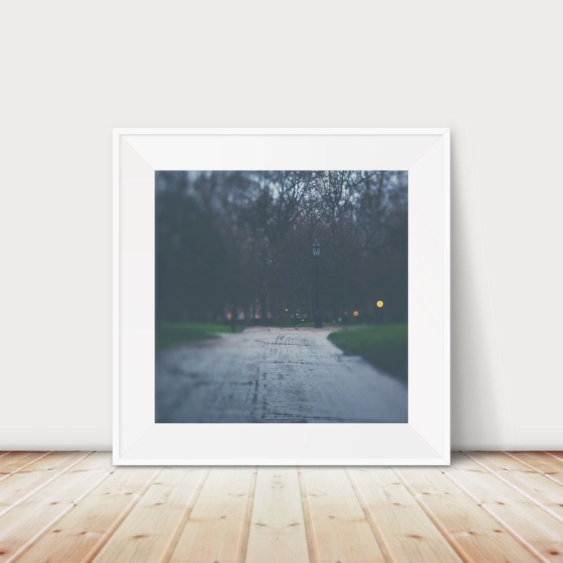 London Park Rainy Tree Lined Path Blue Hour Moody Photography Poster