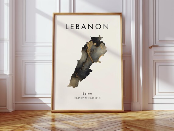 Lebanon Map Poster Black And Gold Asia Wall Art Print Home Decor Geography Gift Wallpaper