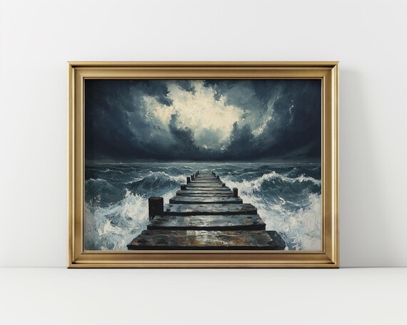 Thunderous Skies Over Remote Bay, Moody Seascape Art Print
