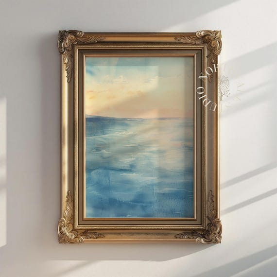 Muted Pastel Seascape Print Coastal Watercolor Painting Vintage Art 25