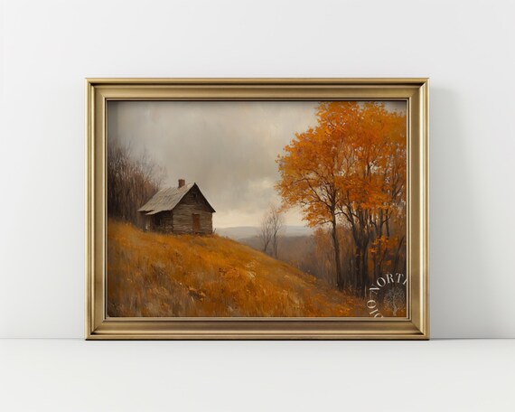 Vintage Autumn Landscape Print Rustic Farmhouse Cottage