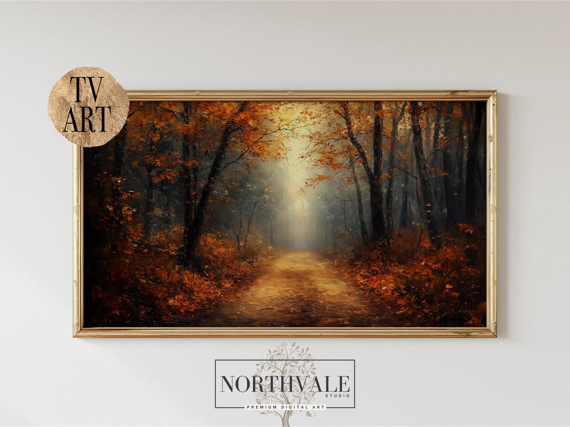 Autumn Forest Pathway Moody Fall Landscape Painting Art Print