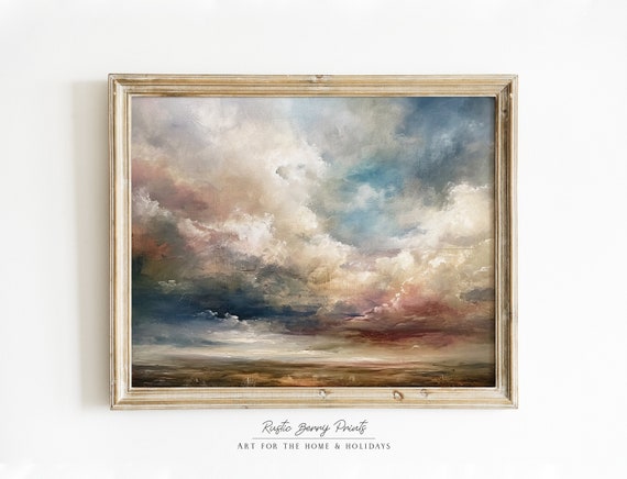 Moody Clouds Over Landscape Oil Painting Wall Art Academia Print Moody Cottagecore Instant