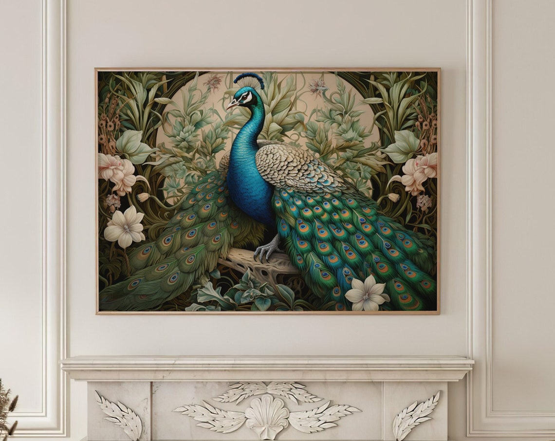 Peacock With Full Tail In Ornate Vintage Garden Scene Poster - Image 5
