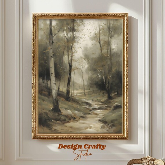 Misty Birch Forest Morning Light Landscape Painting Art Poster