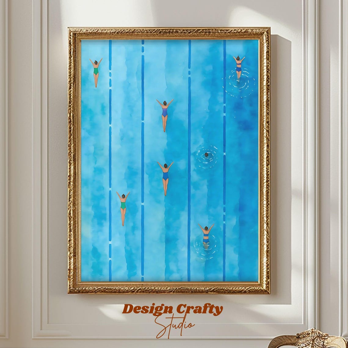 Tiny Swimmers From Above Minimalist Blue Pool Water Art Poster