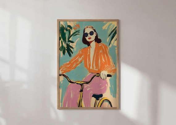 Matisse Inspired Woman on Bicycle Colorful Modern Art Poster