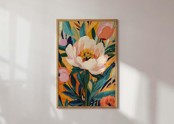 Peony Flower Print Colorful Botanical Wall Art Floral Poster Bold Garden Decor Funky Plant Maximalist Trendy
