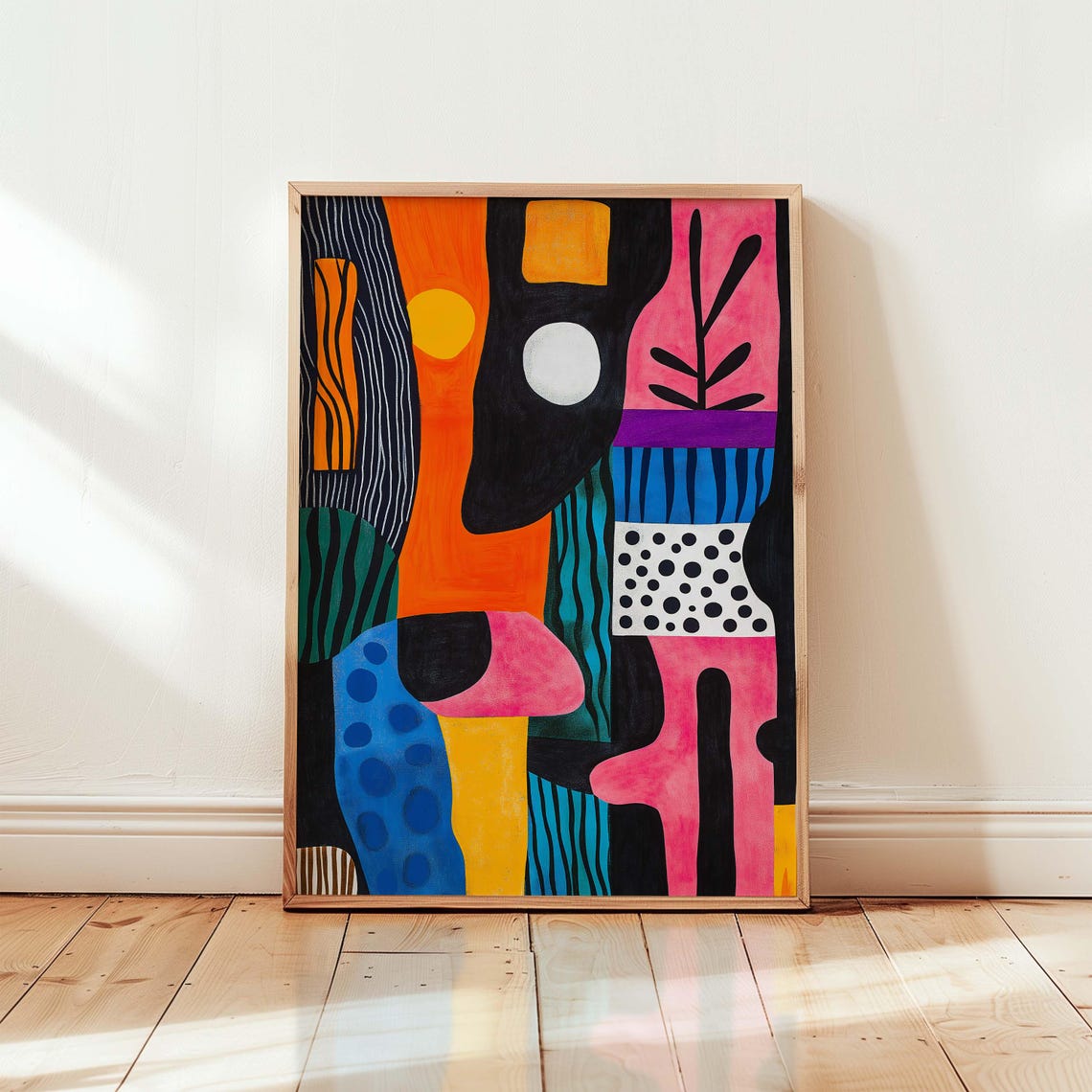 Bold Geometric Abstract Print in Orange Pink and Black Maximalist