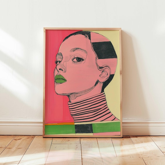 Bold Modern Portrait Wall Art Edgy Woman Print Cool Pop Contemporary Home Decor Statement Artwork For Living Room Expressive Figurative
