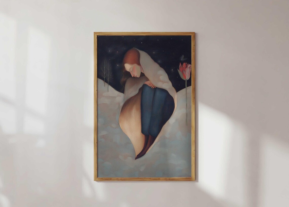 Winter Night Woman In Blanket Dreamy Surreal Snow Portrait Poster