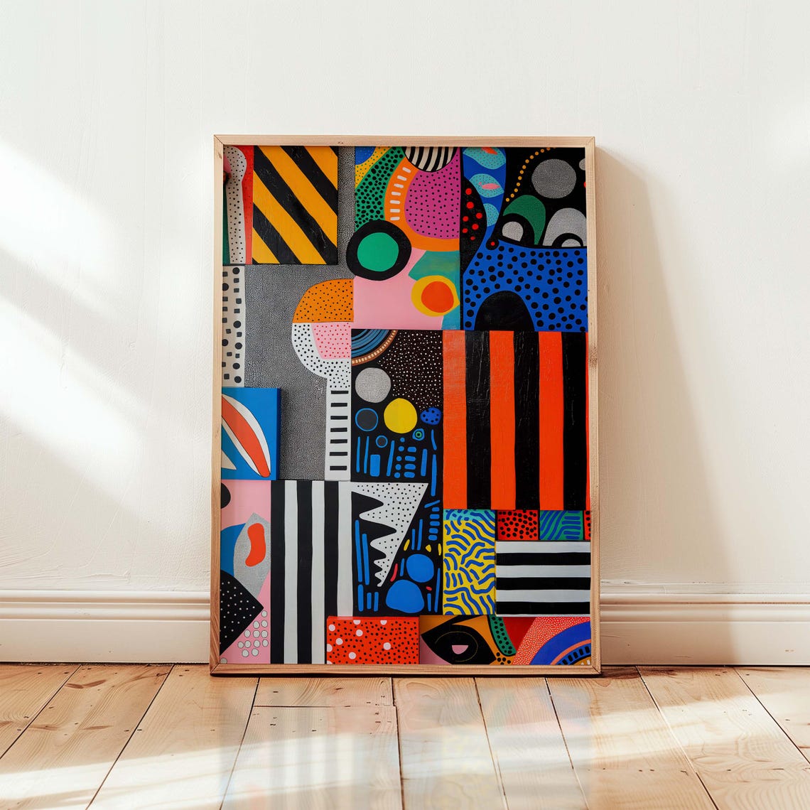 Colorful Geometric Patchwork Memphis Style Abstract Art Poster
