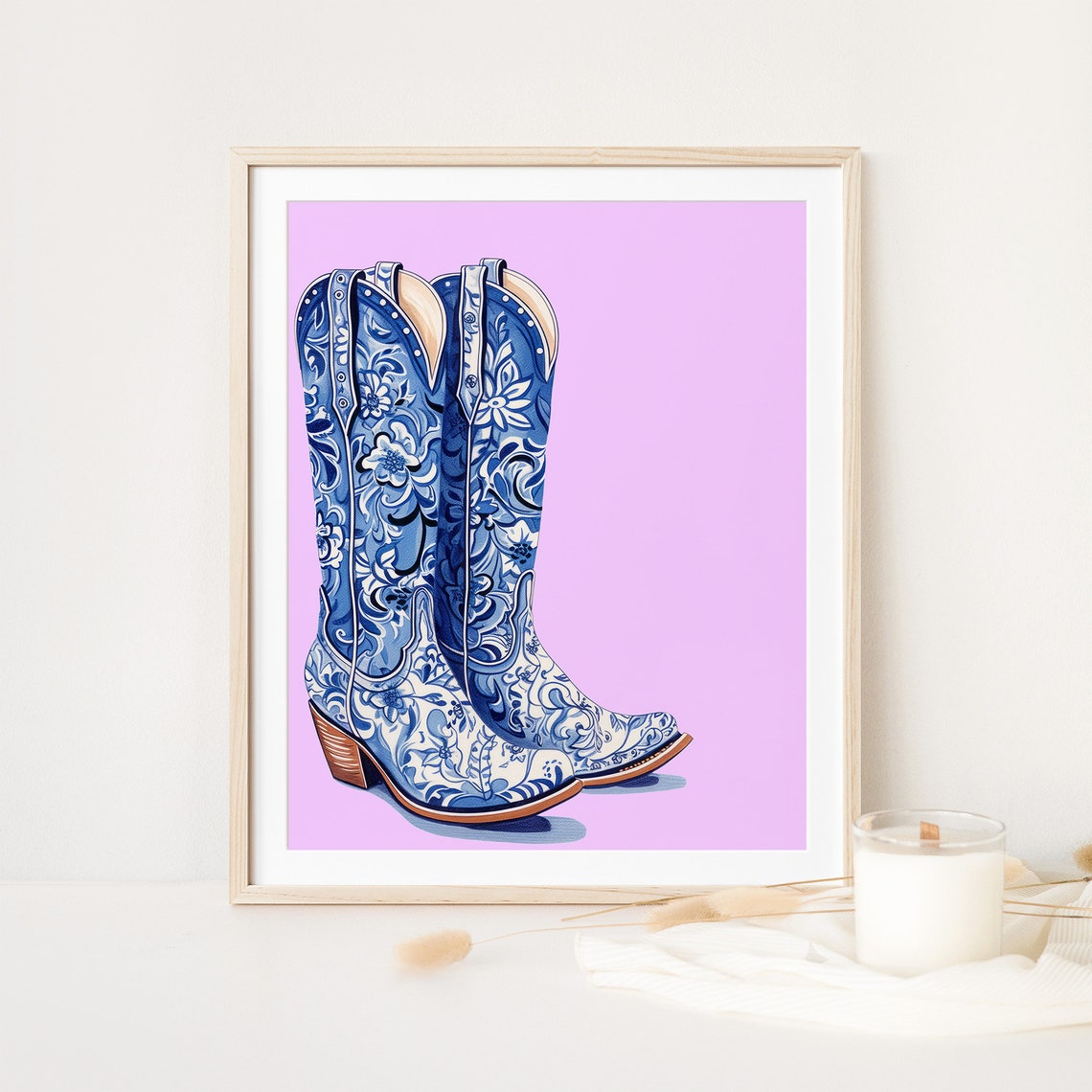 Western Cowgirl Blue Boots Art Print Preppy Blue Boots Print Cowgirl Decor Coastal Cowgirl Art Cowboy Boots Drawing West02 - Image 8