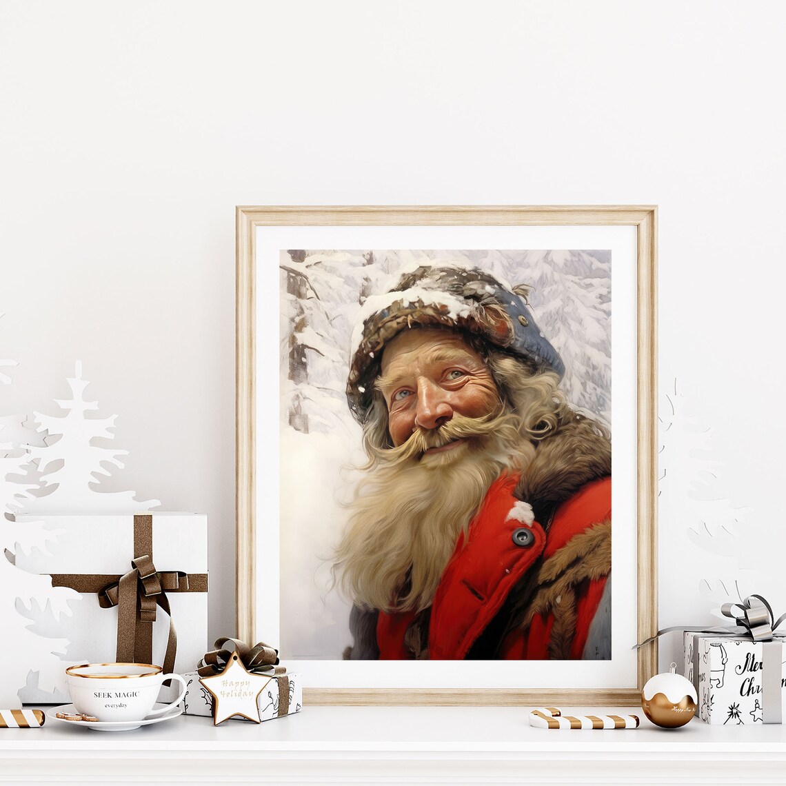 Santa Claus Portrait Snowy Woods Vintage Father Christmas Poster - Image 6