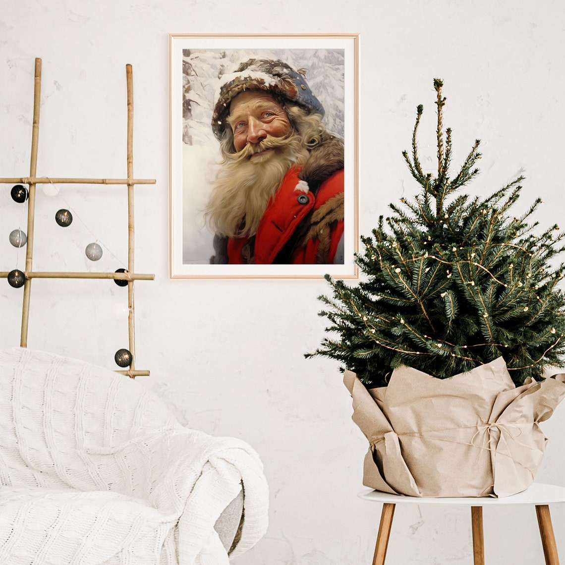 Traditional Vintage St Nicholas Wall Art Vintage Father Christmas Wall Art Farmhouse Christmas Decor Santa Oil Painting Xmasv1 - Image 5