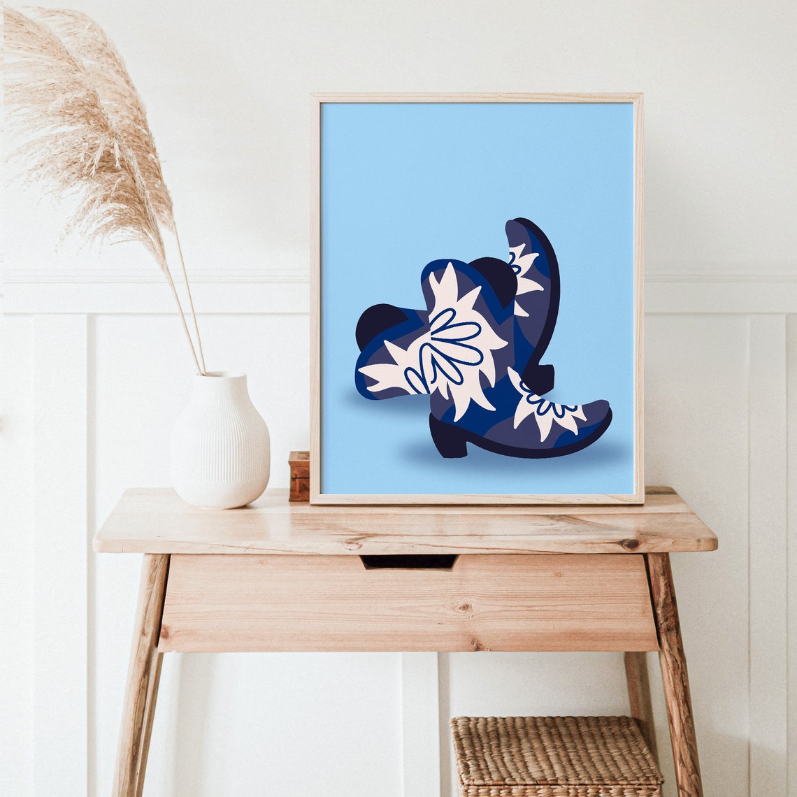 Western Cowgirl Boot Wall Art Instant Coastal Cowgirl Teen Cowgirl Bedroom Dcor Preppy Dorm Room Blue Preppy Tween Wall Art West01 - Image 6