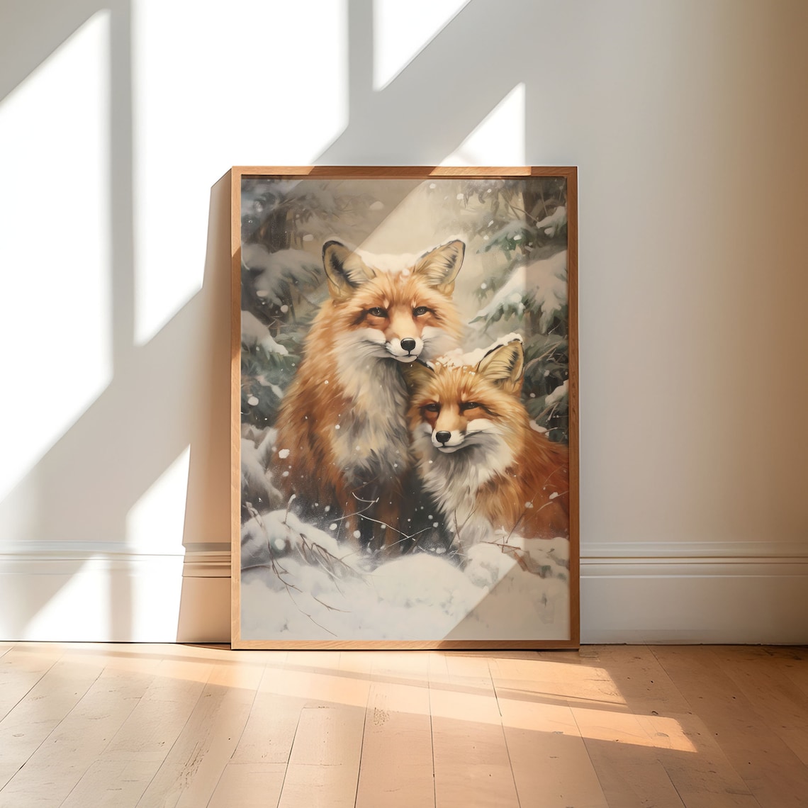 Red Fox Couple in a Snowy Forest Winter Wildlife Painting Poster - Image 8
