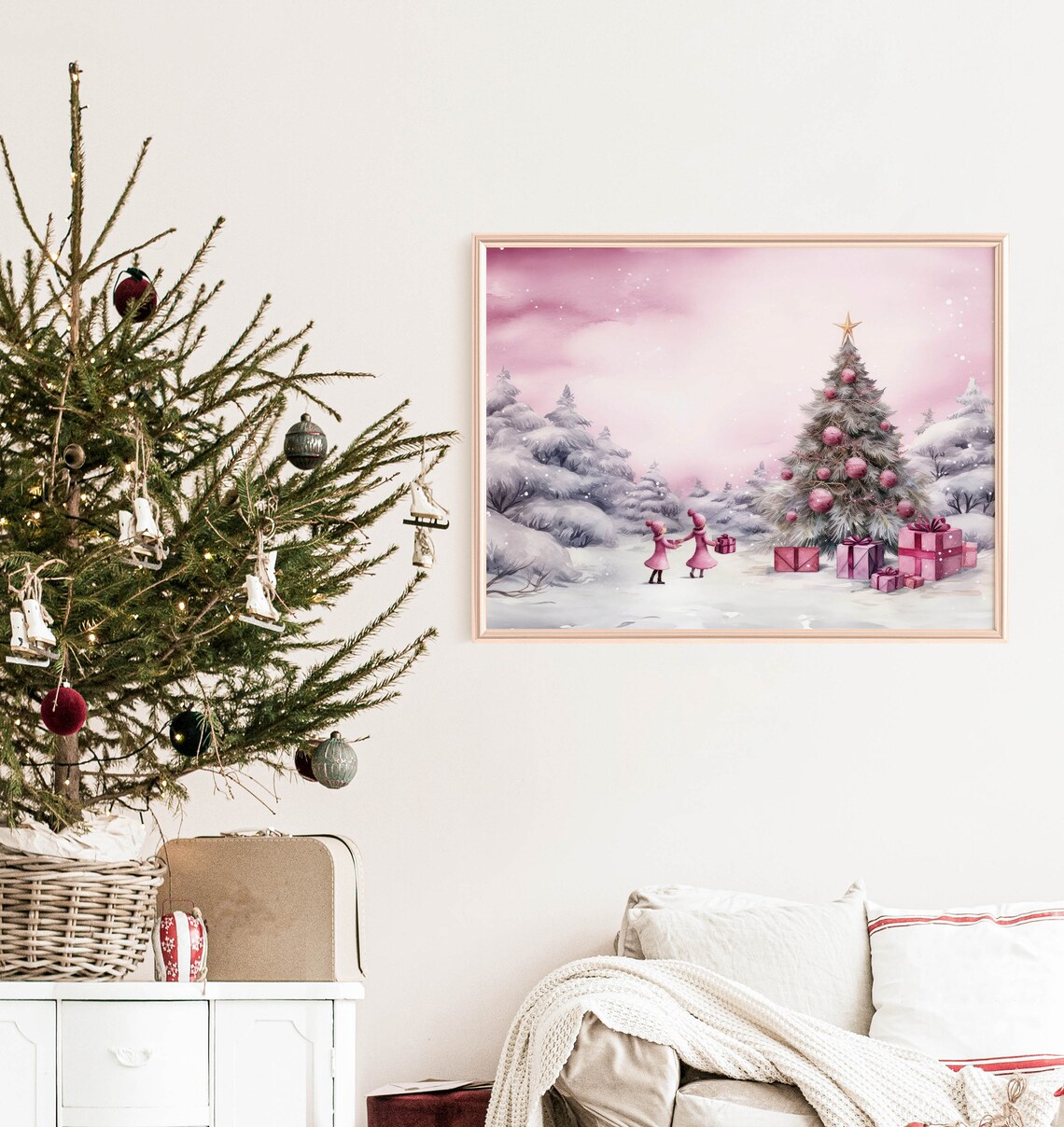 Pink Christmas Girls Gift Exchange Snowy Forest Holiday Poster - Image 4
