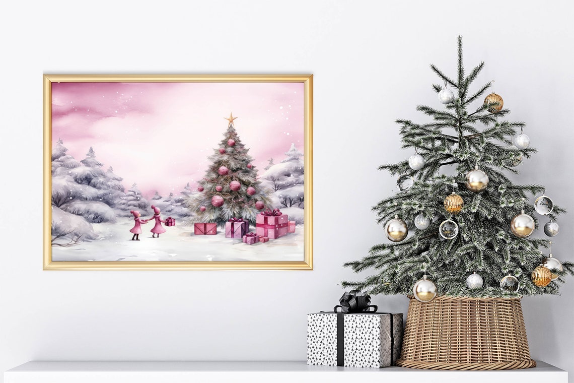 Pink Christmas Girls Gift Exchange Snowy Forest Holiday Poster - Image 5