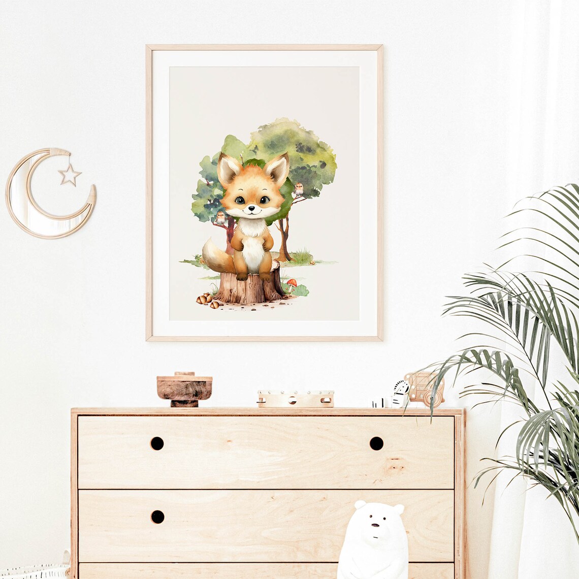 Baby Fox Tree Stump Watercolor Woodland Nursery Animal Poster - Image 4