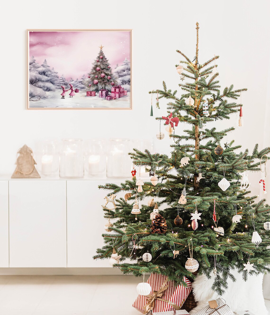 Pink Christmas Girls Gift Exchange Snowy Forest Holiday Poster - Image 3