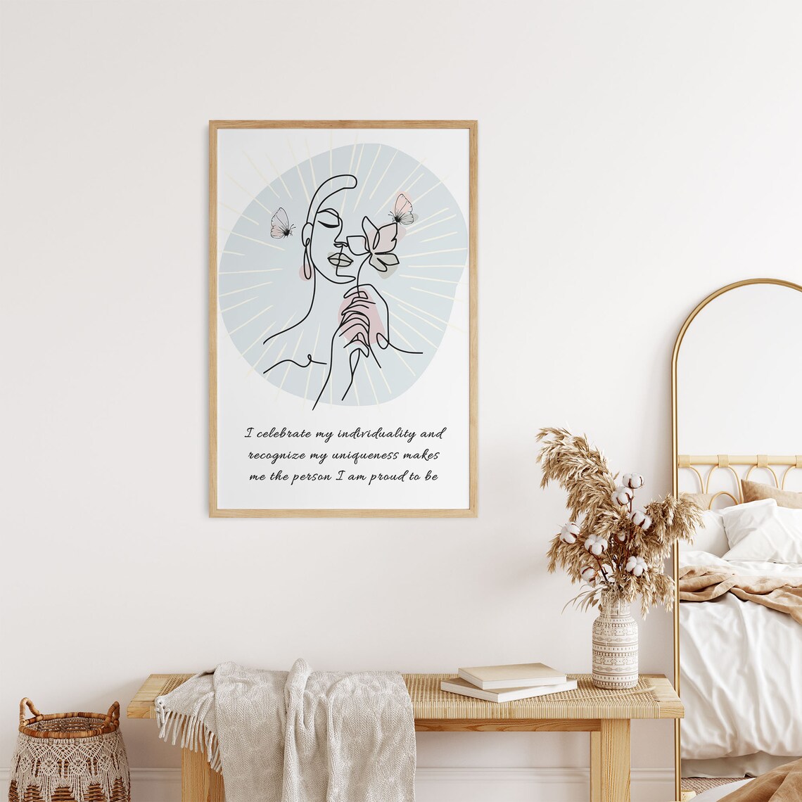 Celebrate Individuality Self Love Boho Line Art Woman Wall Print - Image 4
