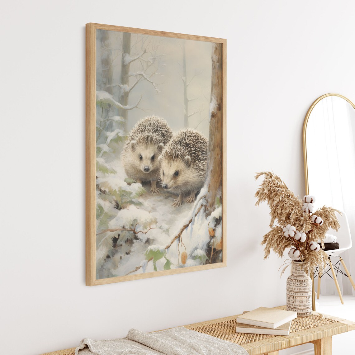 Cute Hedgehog Pair in Winter Snow Forest Nursery Animal Poster - Image 2