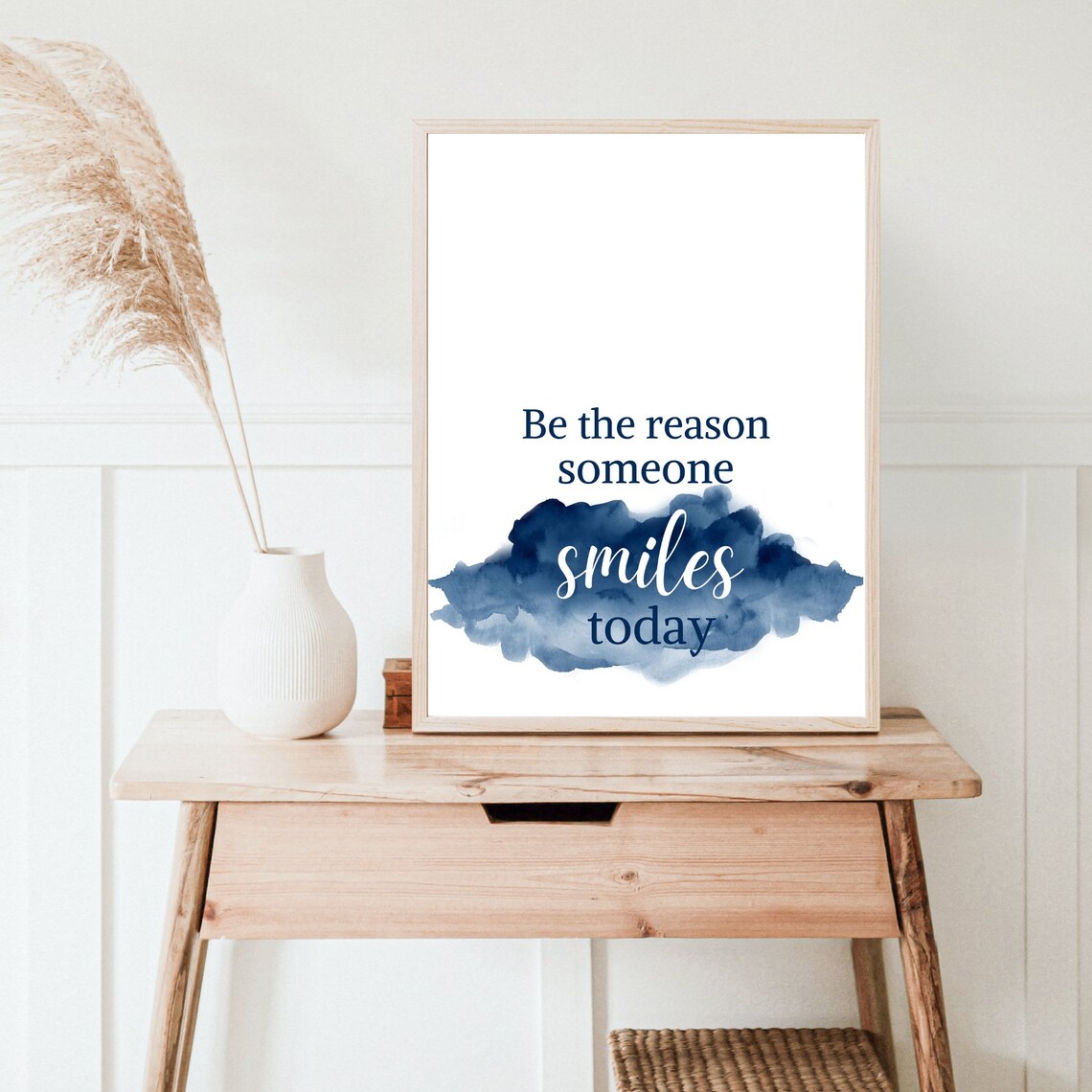 Be The Reason Someone Smiles Today Navy Watercolor Quote Poster - Image 3