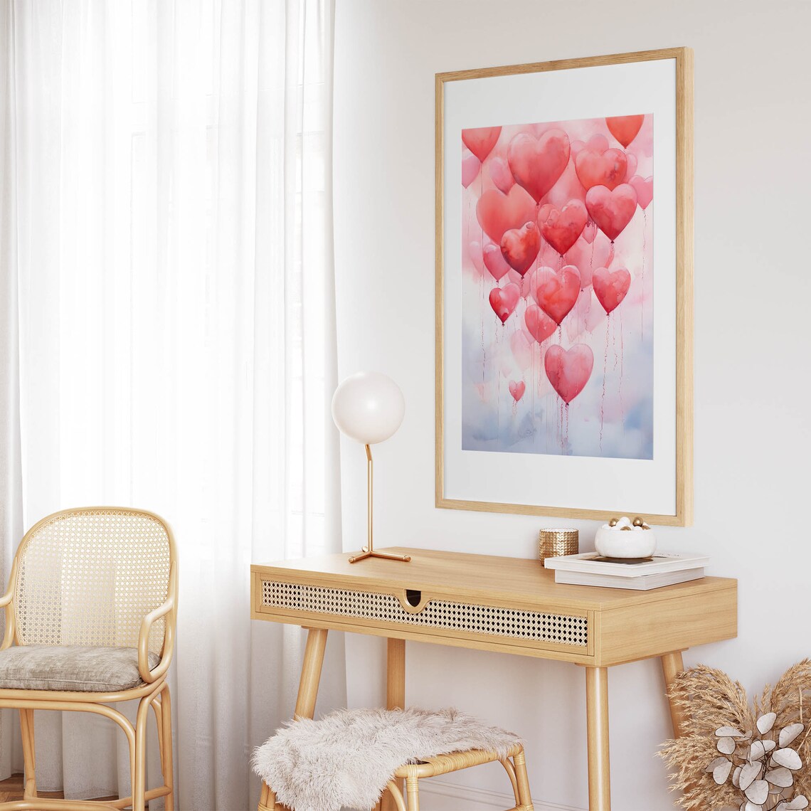 Romantic Pink Heart Balloons Bunch Watercolor Valentine Poster - Image 7