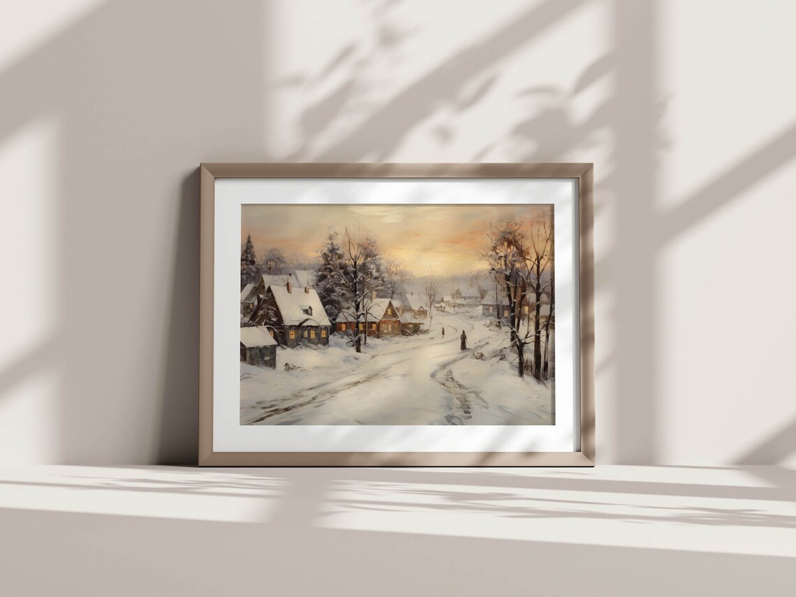 Snowy Village Street Dusk Cottages Vintage Winter Evening Poster - Image 5