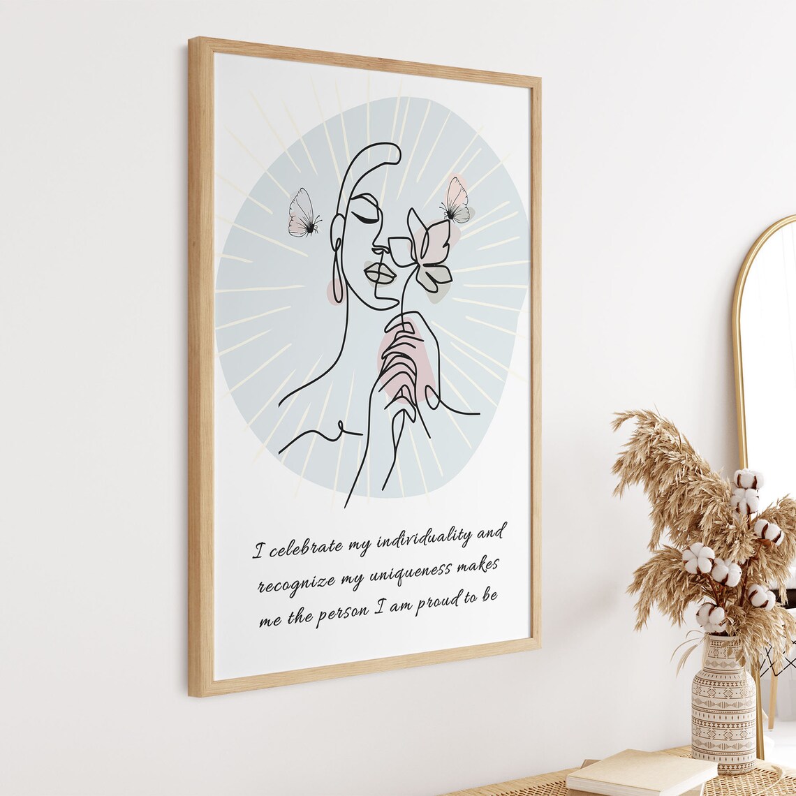 Celebrate Individuality Self Love Boho Line Art Woman Wall Print - Image 5