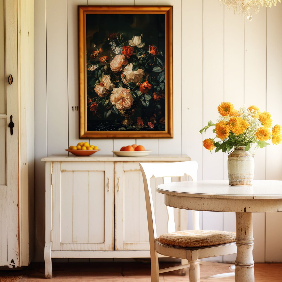 Dark Academia Roses Still Life Vintage Floral Bouquet Wall Decor Print - Image 2