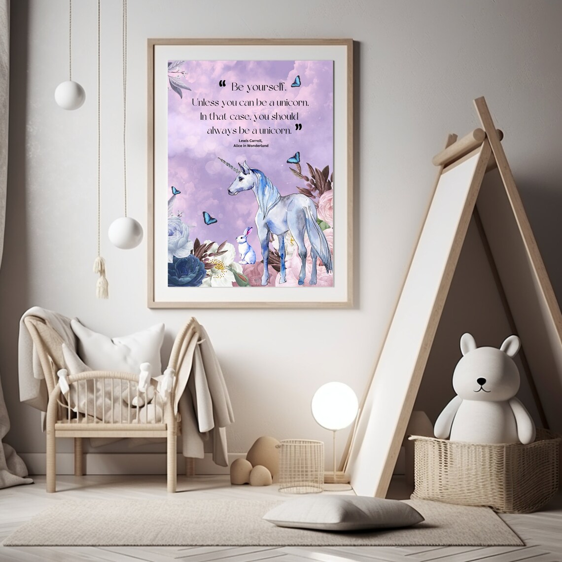 Alice In Wonderland Unicorn Quote Purple Butterfly Nursery Poster - Image 5