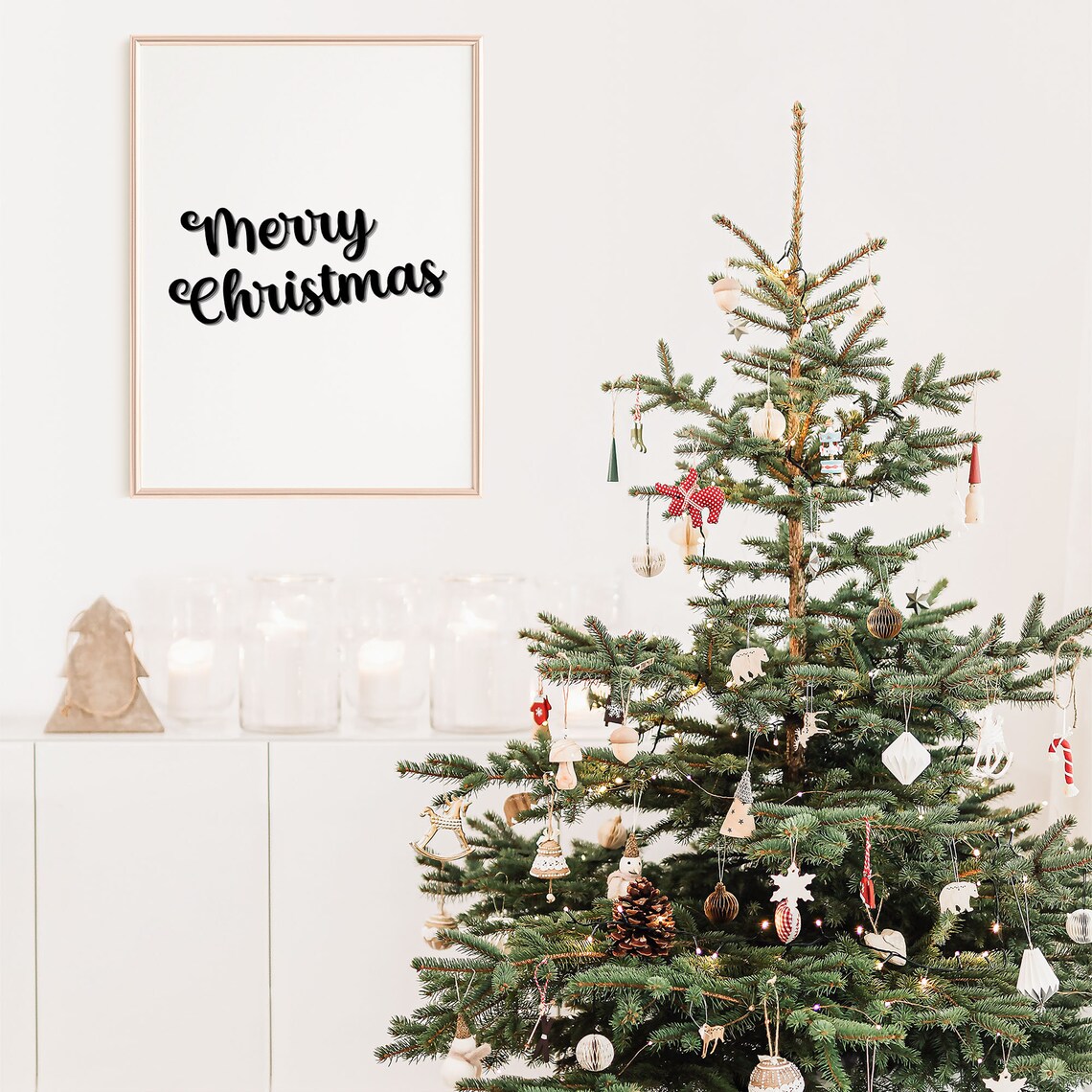 Merry Christmas Script Minimalist Black White Holiday Poster - Image 6