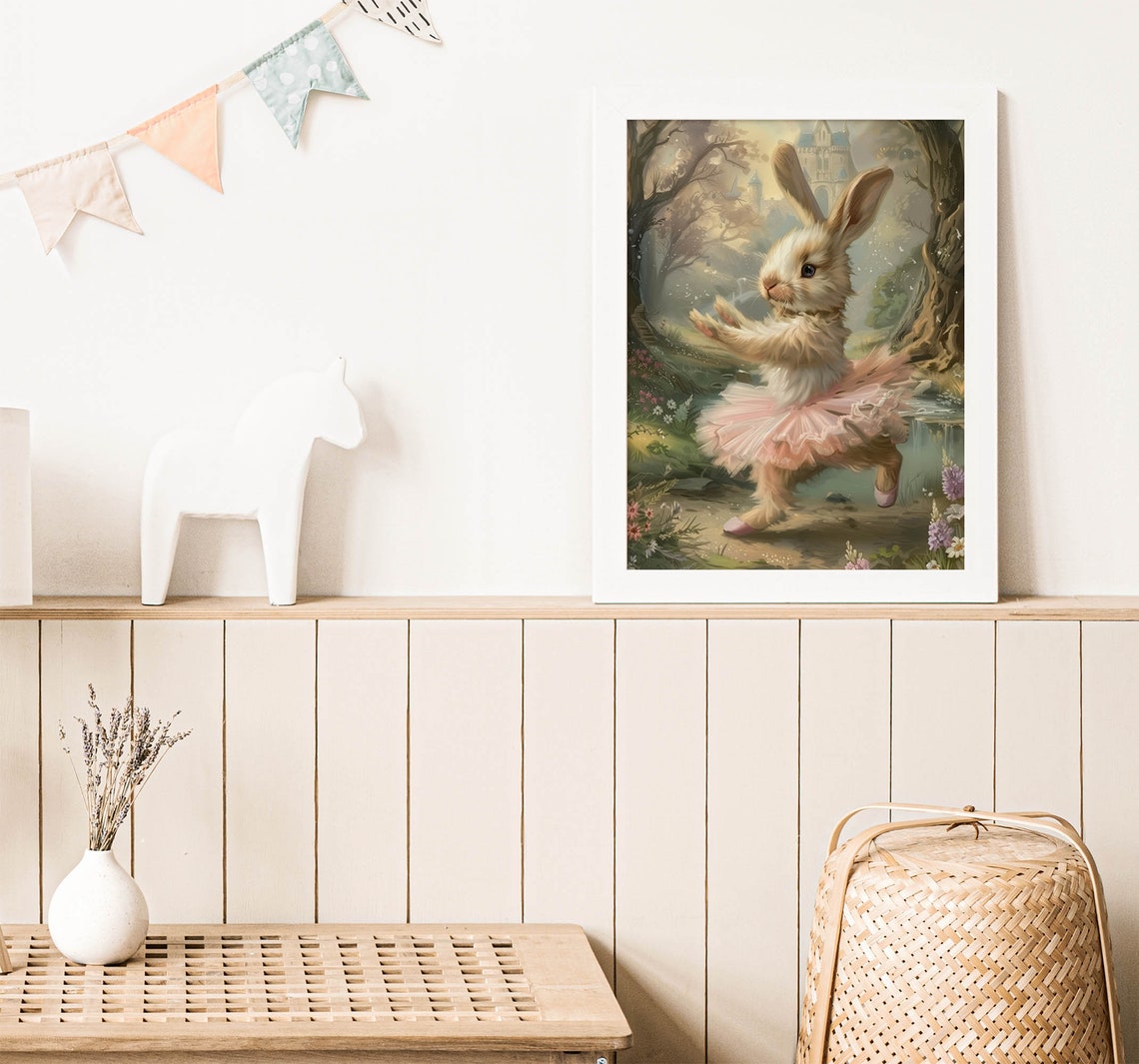 Bunny Ballerina Pink Tutu Enchanted Forest Castle Fairytale Poster - Image 2