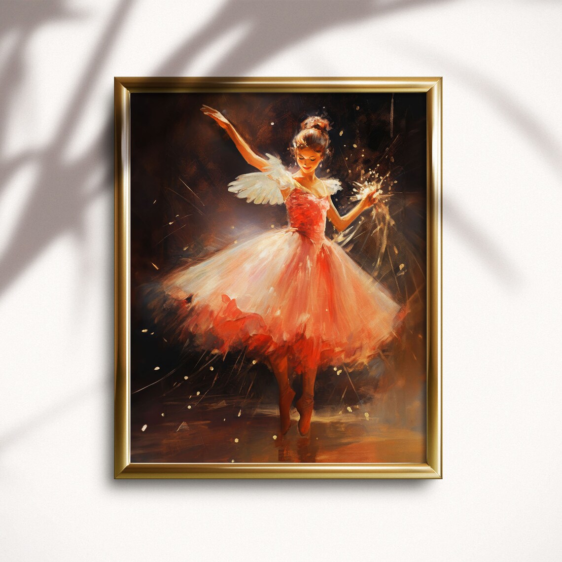 Young Ballerina Pink Tutu Dancing Dark Stage Sparkle Oil Painting Poster - Image 7