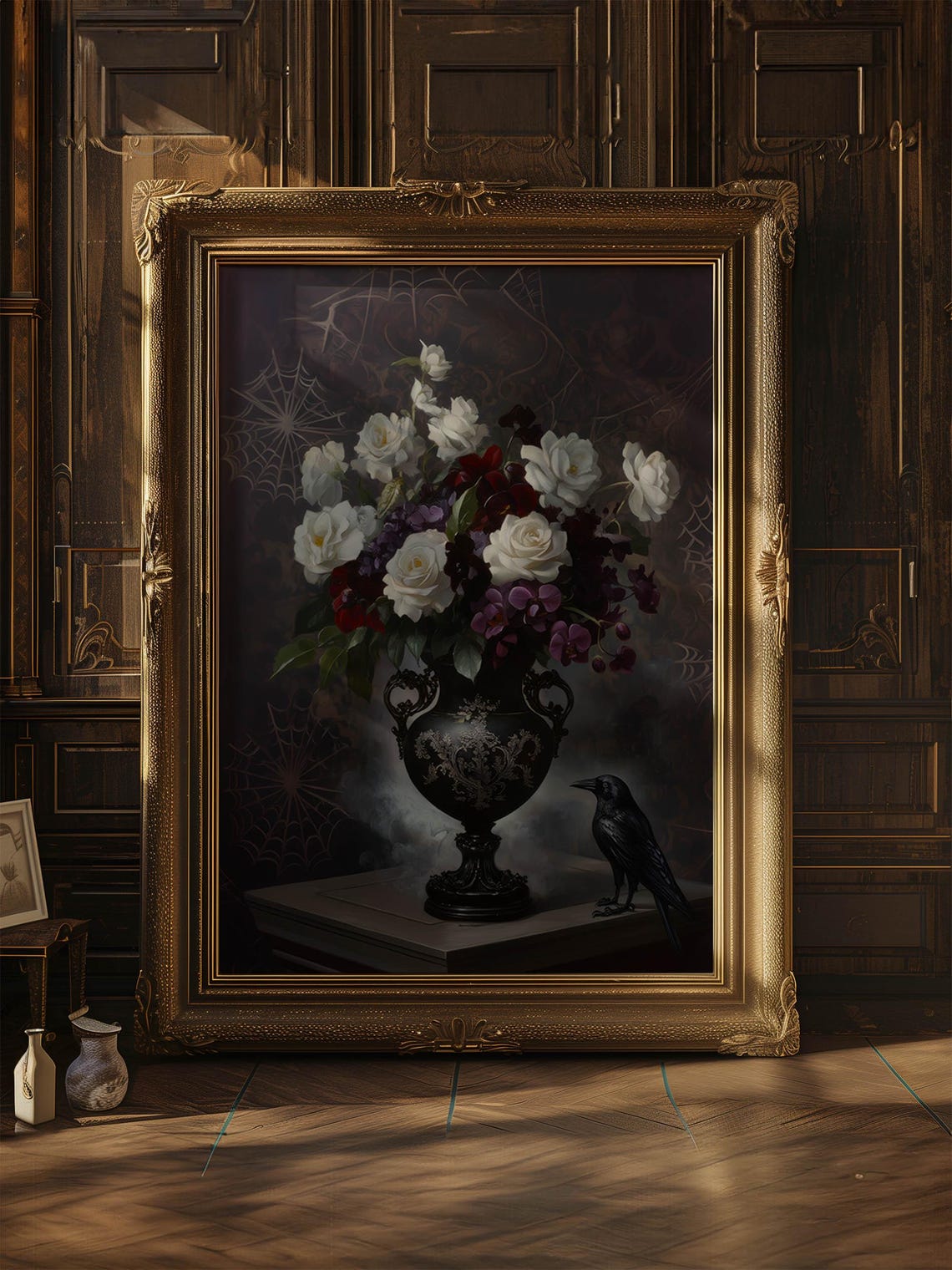 Moody Rose Bouquet Crow Black Urn Gothic Dark Academia Poster - Image 8