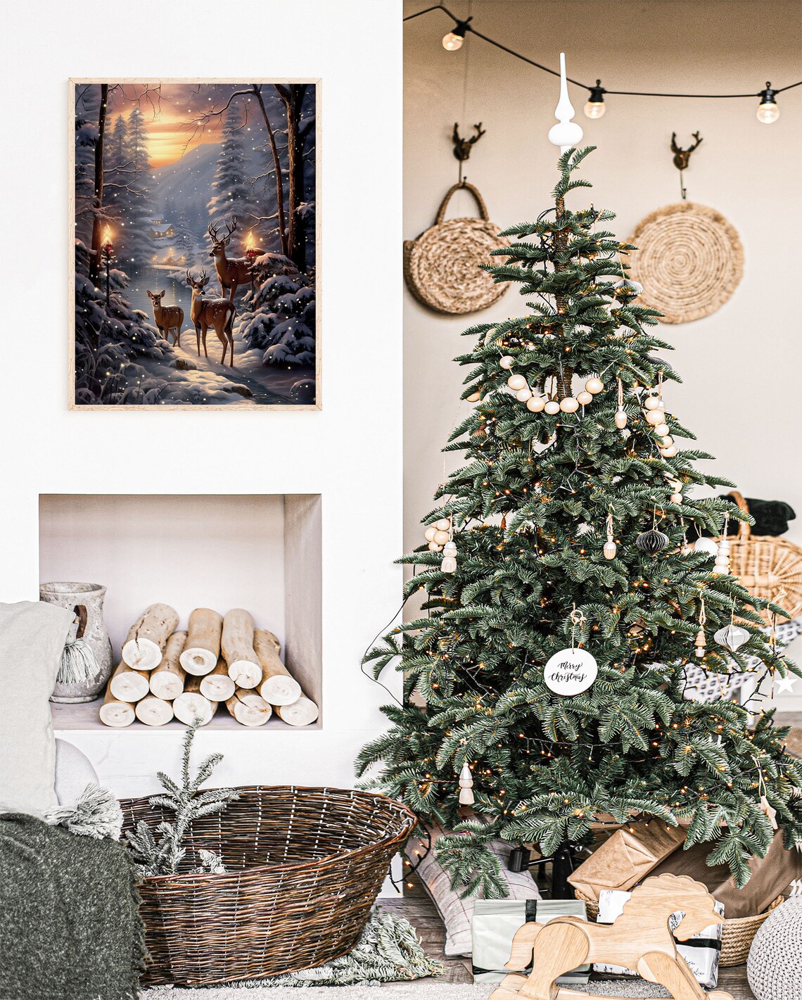 Deer Family Snowy Forest Sunset Winter Woodland Holiday Poster - Image 4
