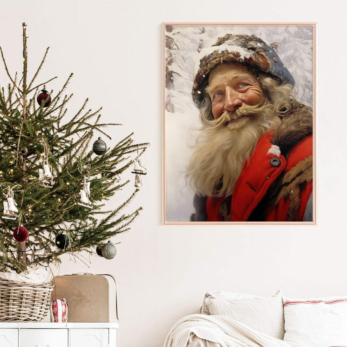 Traditional Vintage St Nicholas Wall Art Vintage Father Christmas Wall Art Farmhouse Christmas Decor Santa Oil Painting Xmasv1 - Image 4